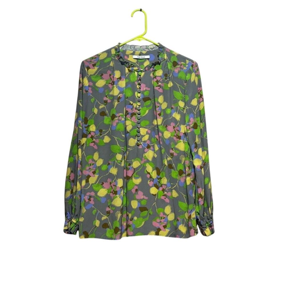 The Fold London Tierney Blouse Womens US 6 UK 10 100% Silk Floral Ruffle Top